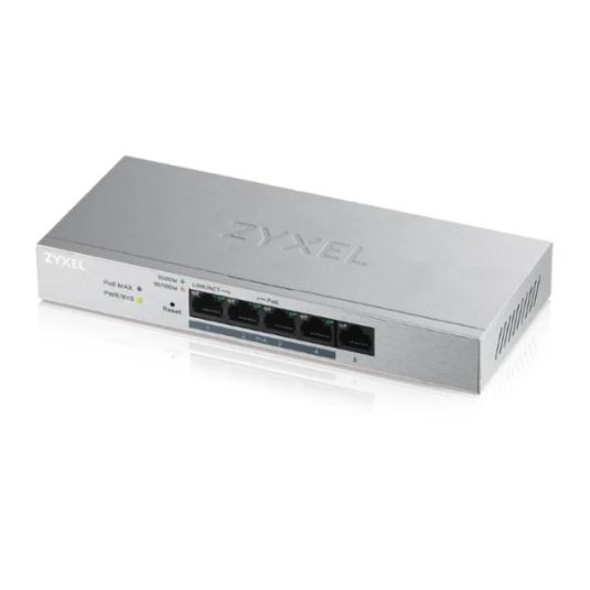 Zyxel Networks GS1200-5HP, 5 Port Gigabit PoE+ webmanaged Desktop Switch, 4x PoE, 60 Watt