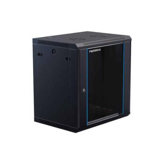 12u Wallbox 600 x 450 1.5mm Black - 1 x Shelf + 1 x Fan